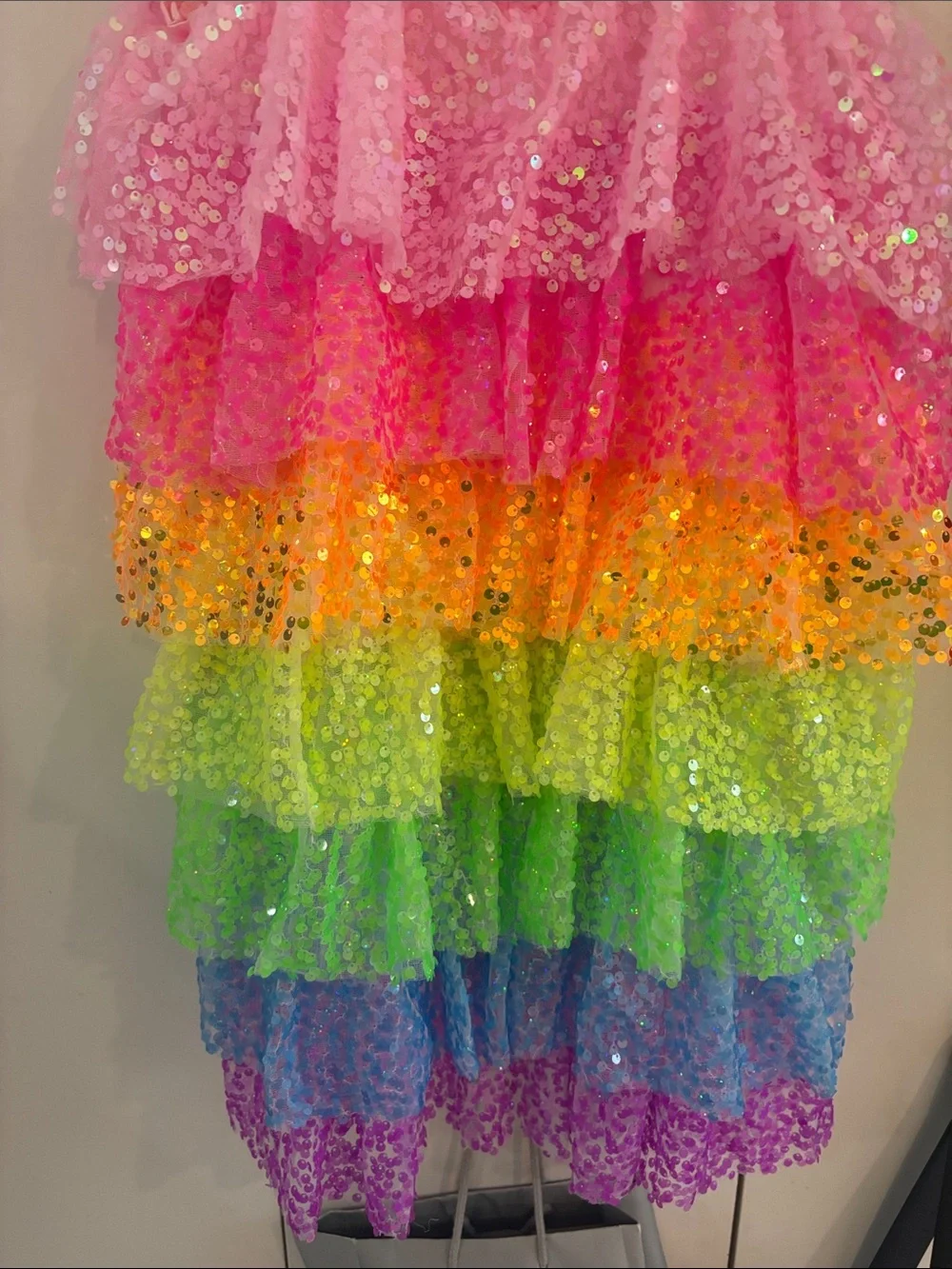 Lola + The Boys Kids' Neon Sequin Ruffle Dress vibrant, rainbow-colored 8